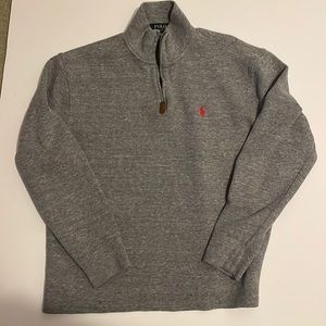 Mens M  Polo by Ralph Lauren  1/4 zip sweater  Heather grey with red horse